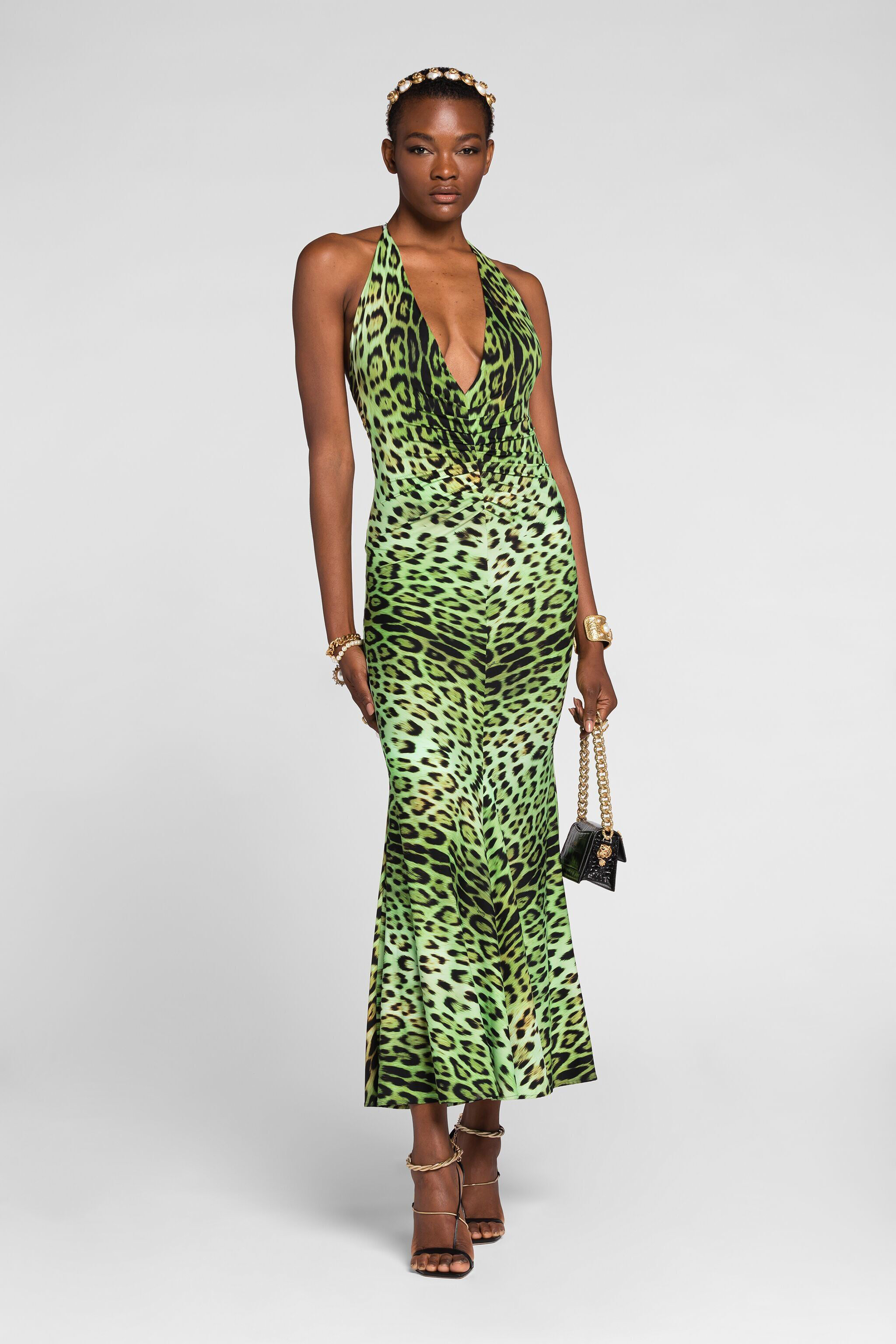 RC Leopard-print halterneck dress Light green QKT103-LNF53