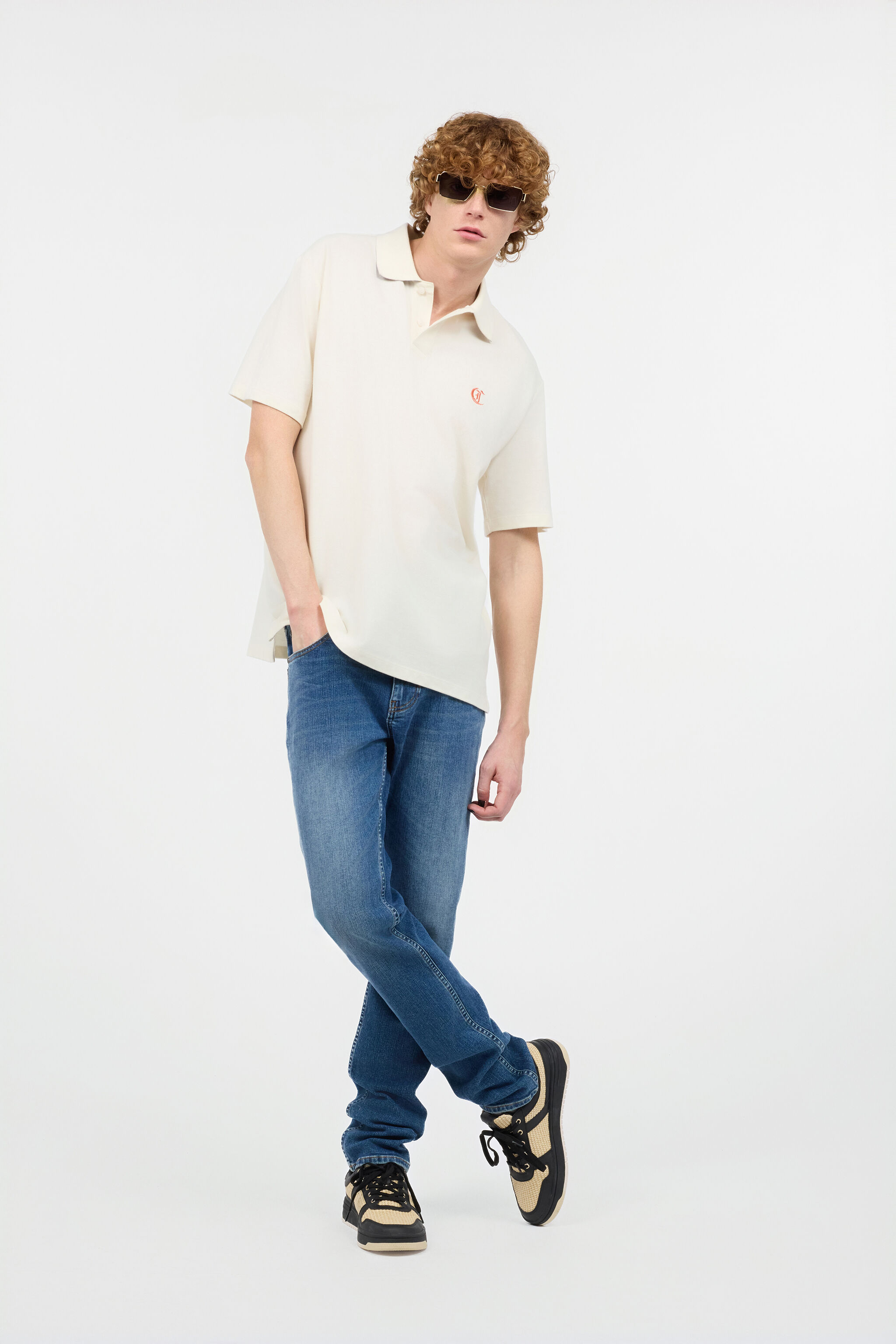 JC Polo Shirt With JC Monogram And Lettering Ivory UFT024-UF044
