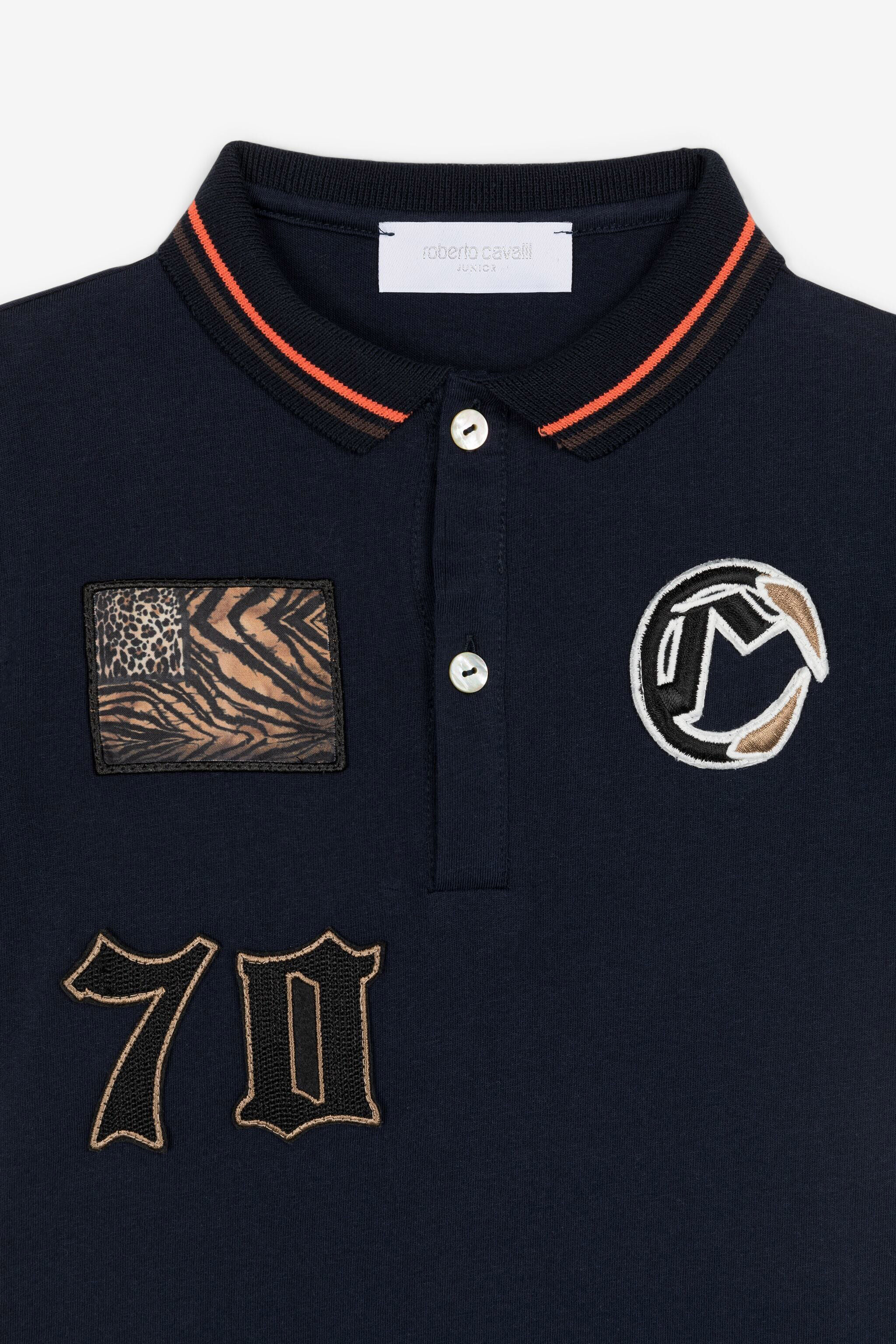 JU Animalier Patchwork-Print Appliqué Polo Shirt Dark blue OJT716-ISA2J