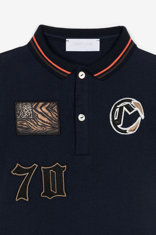 JU Animalier Patchwork-Print Appliqué Polo Shirt JU Animalier Patchwork-Print Appliqué Polo Shirt Dark blue OJT716-ISA2J