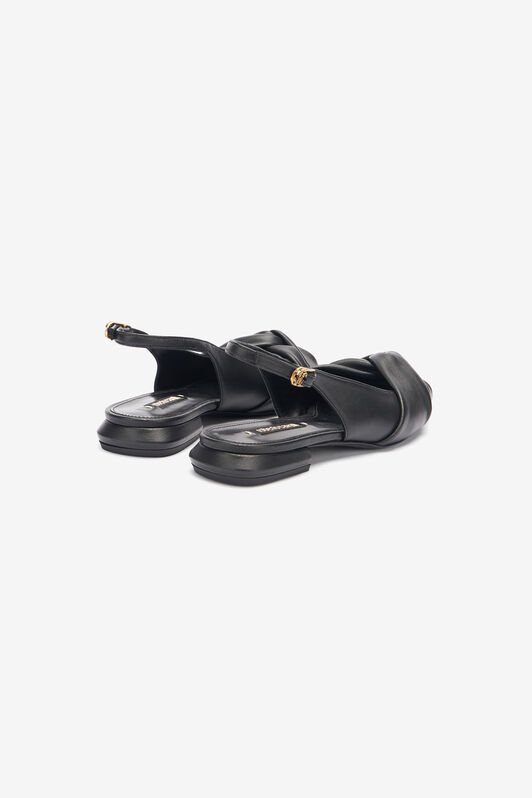 RC Flache Slingbacks Aus Leder Le Pettegole Schwarz TKS100-PN003