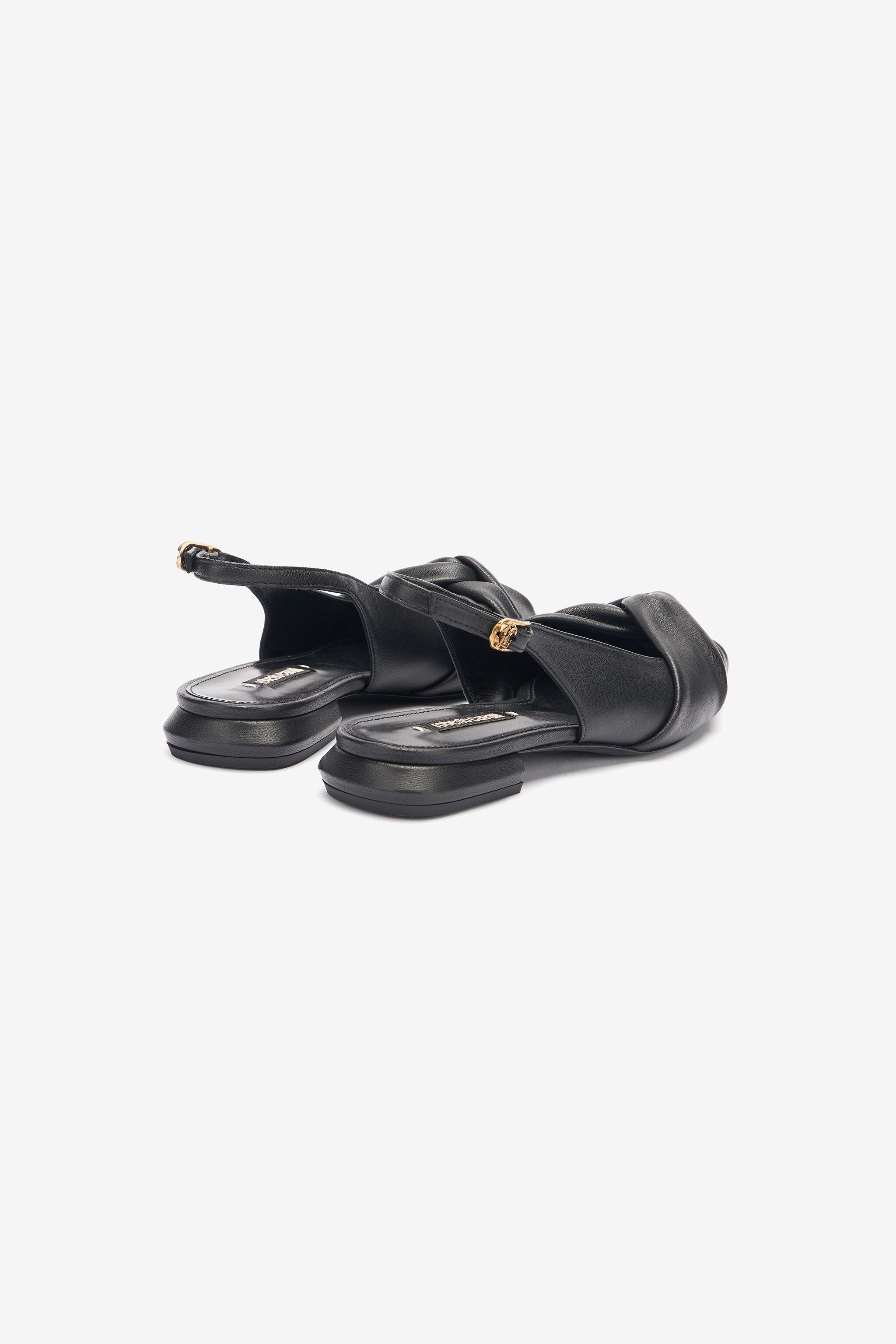 RC Flache Slingbacks Aus Leder Le Pettegole Schwarz TKS100-PN003