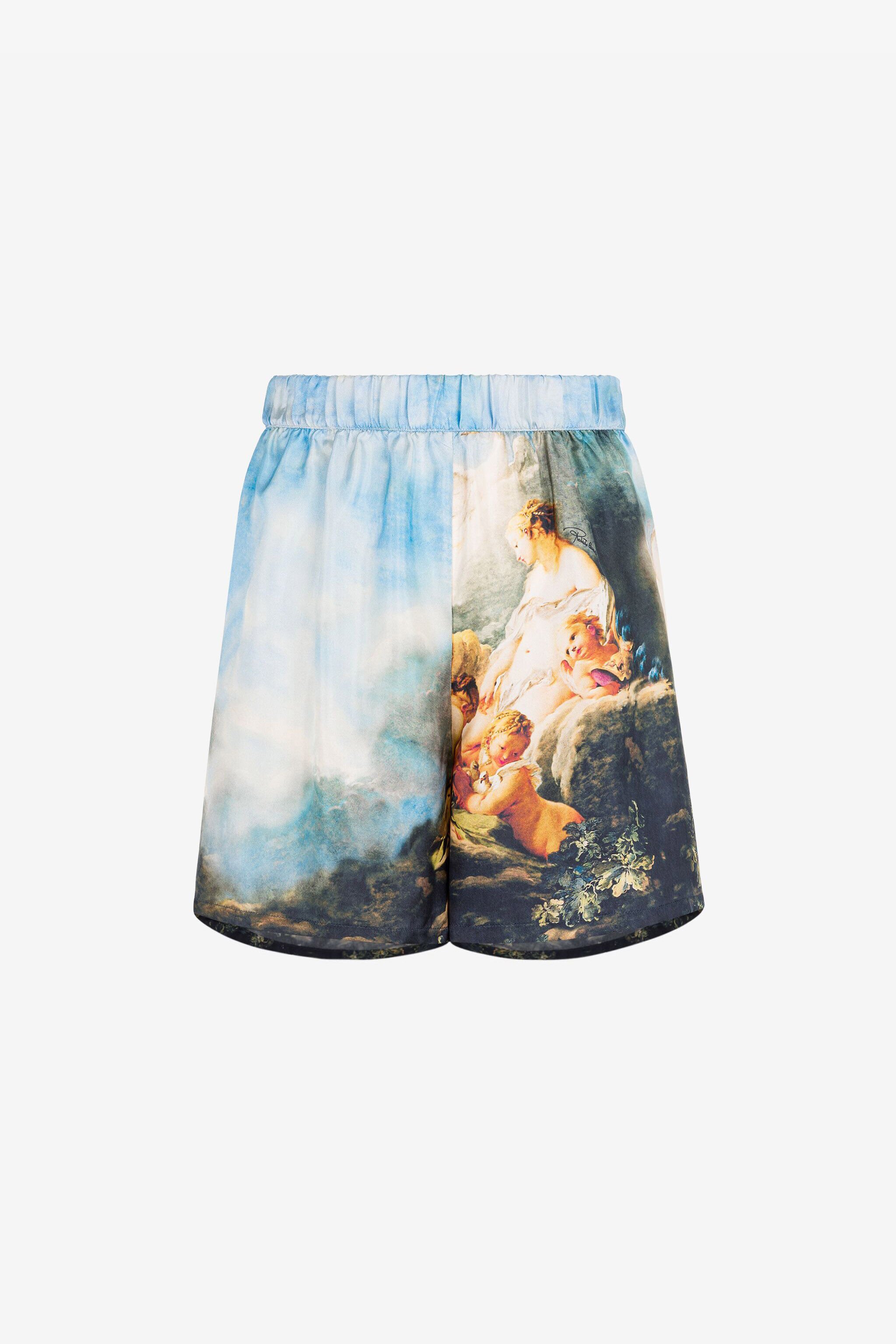 RC Shorts in seta con stampa Azzurro RYT200-4QG38