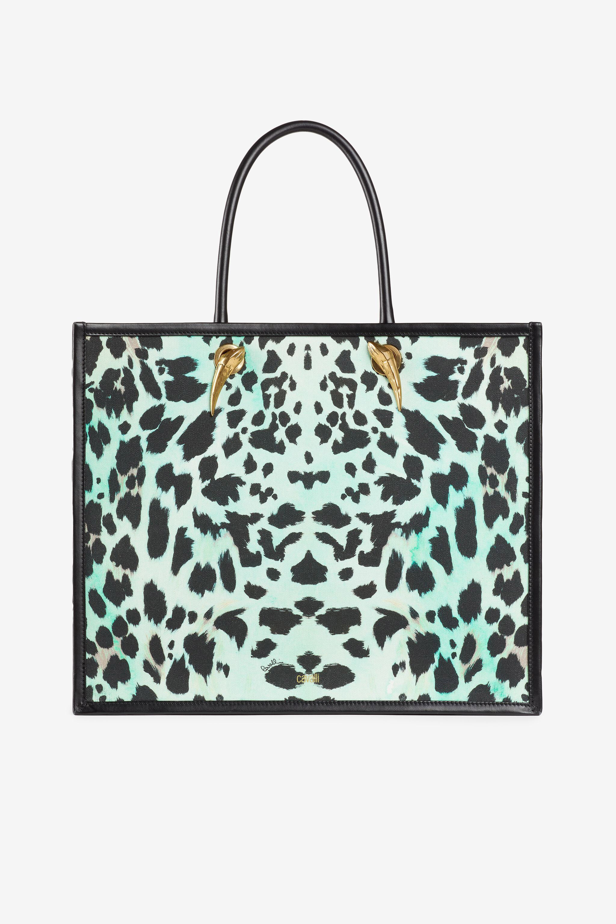Borsa shopper con stampe Queen of Sicily e Freedom in FREEIVOR QUEENMINT da Donna Roberto Cavalli