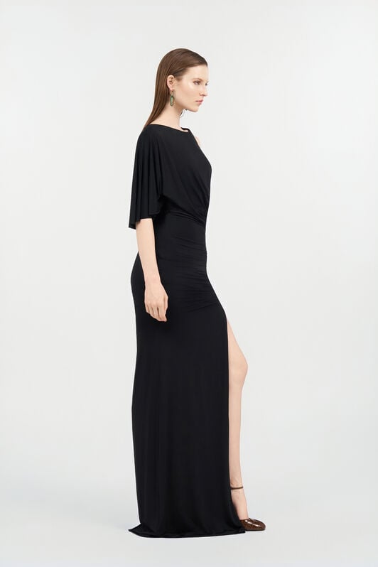 RC Asymmetric Draped Maxi Dress BLACK WKT144-LL006