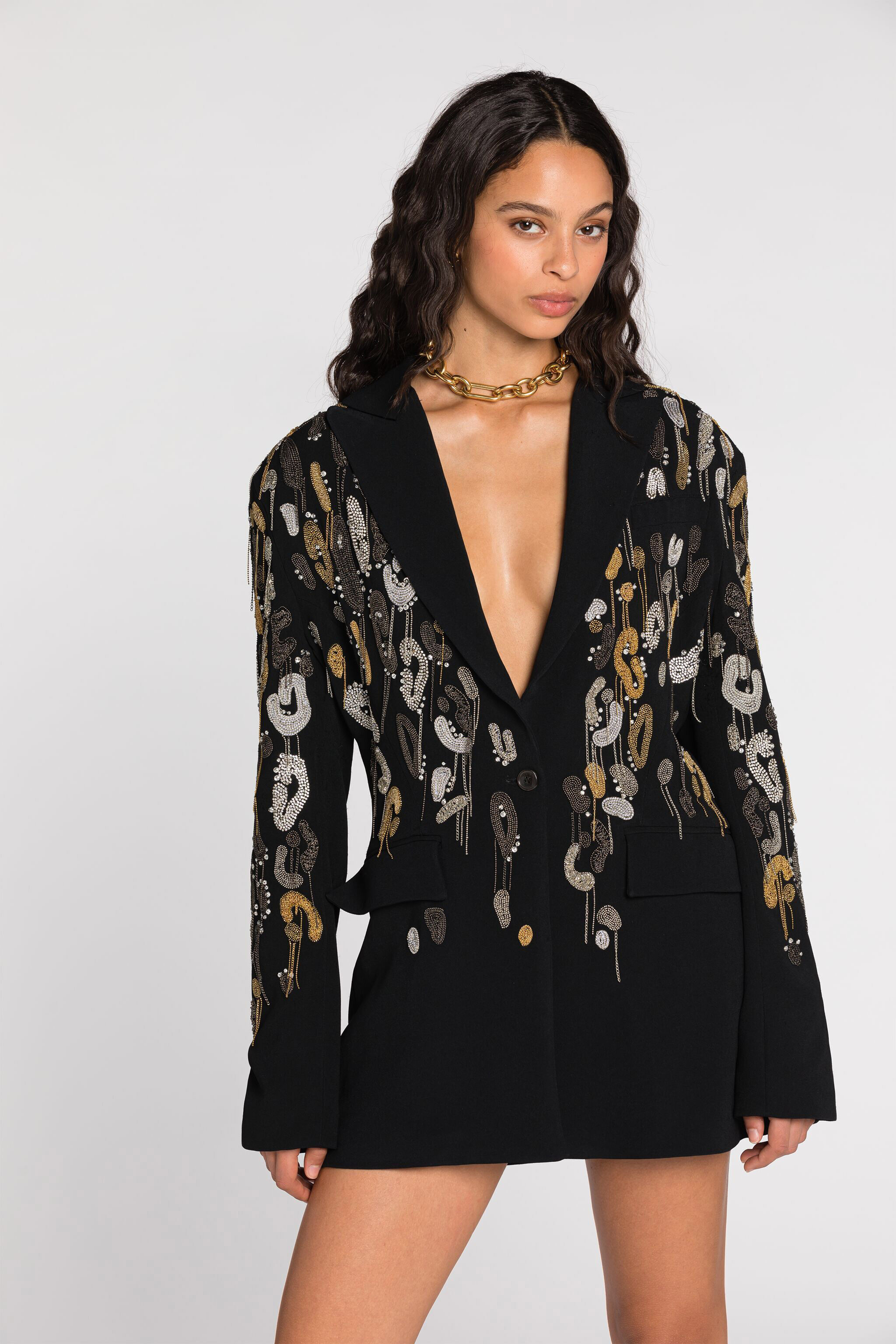 RC Fringed Leopard-Embroidered Blazer Nero NQR404-HR005
