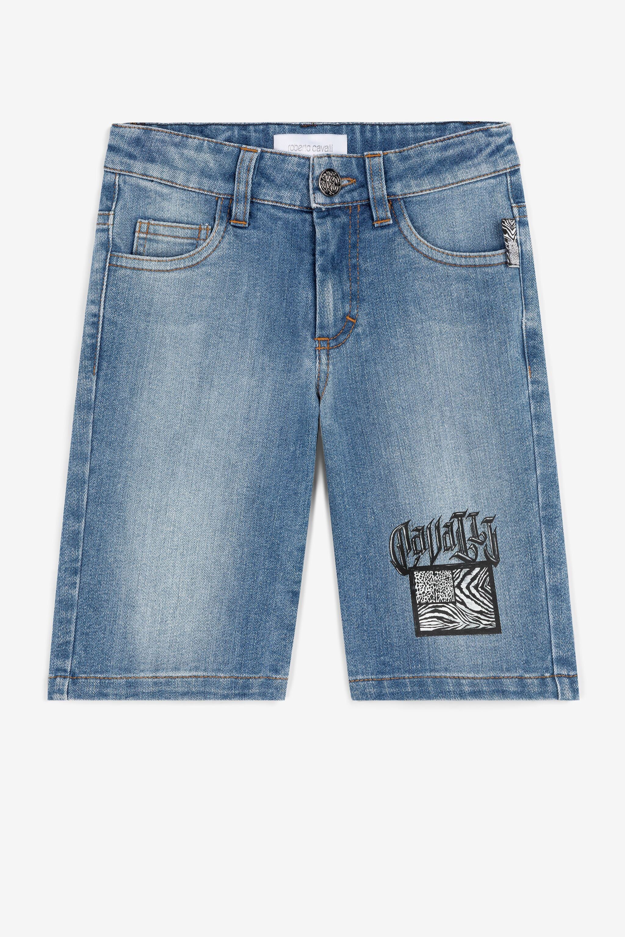 JU Shorts denim con stampa Animalier Patchwork Blu scuro QJJ203-DS015