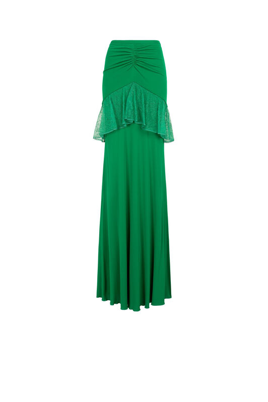 RC Lace-Trim Ruched Maxi Skirt Green EQT309-JT009