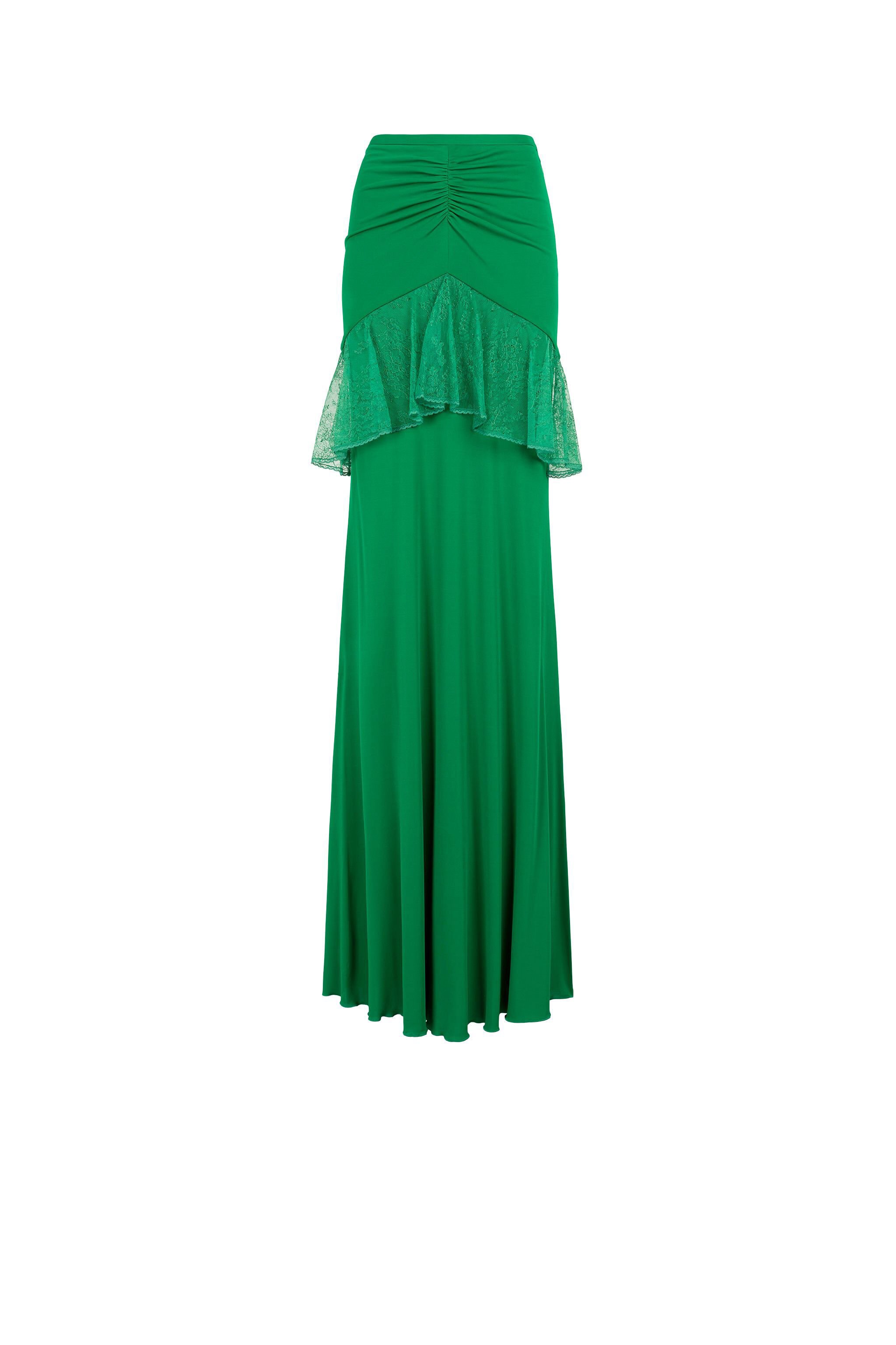 RC Lace-Trim Ruched Maxi Skirt Green EQT309-JT009