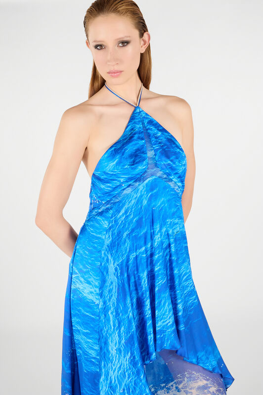 RC Seidenkleid Stretto di Messina Print Blau UWT115-RYN94