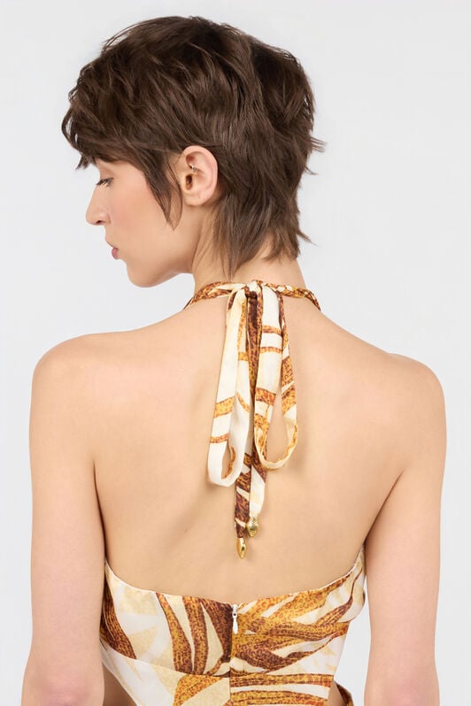 JC Golden Palm Print Maxi Dress DAFFODIL WFT305-WF703