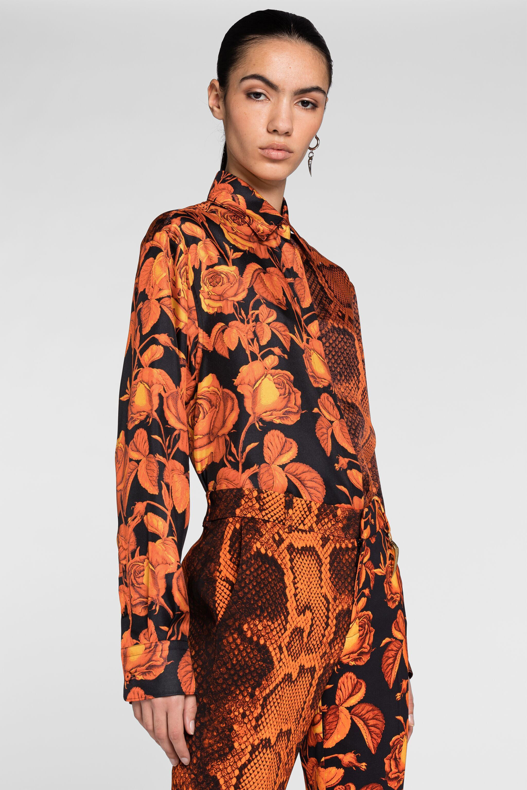 RC Rose And Python-Print Silk Shirt Orange PQT704-4QF01