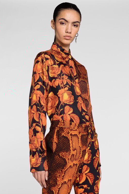 RC Rose And Python-Print Silk Shirt RC Rose And Python-Print Silk Shirt Orange PQT704-4QF01