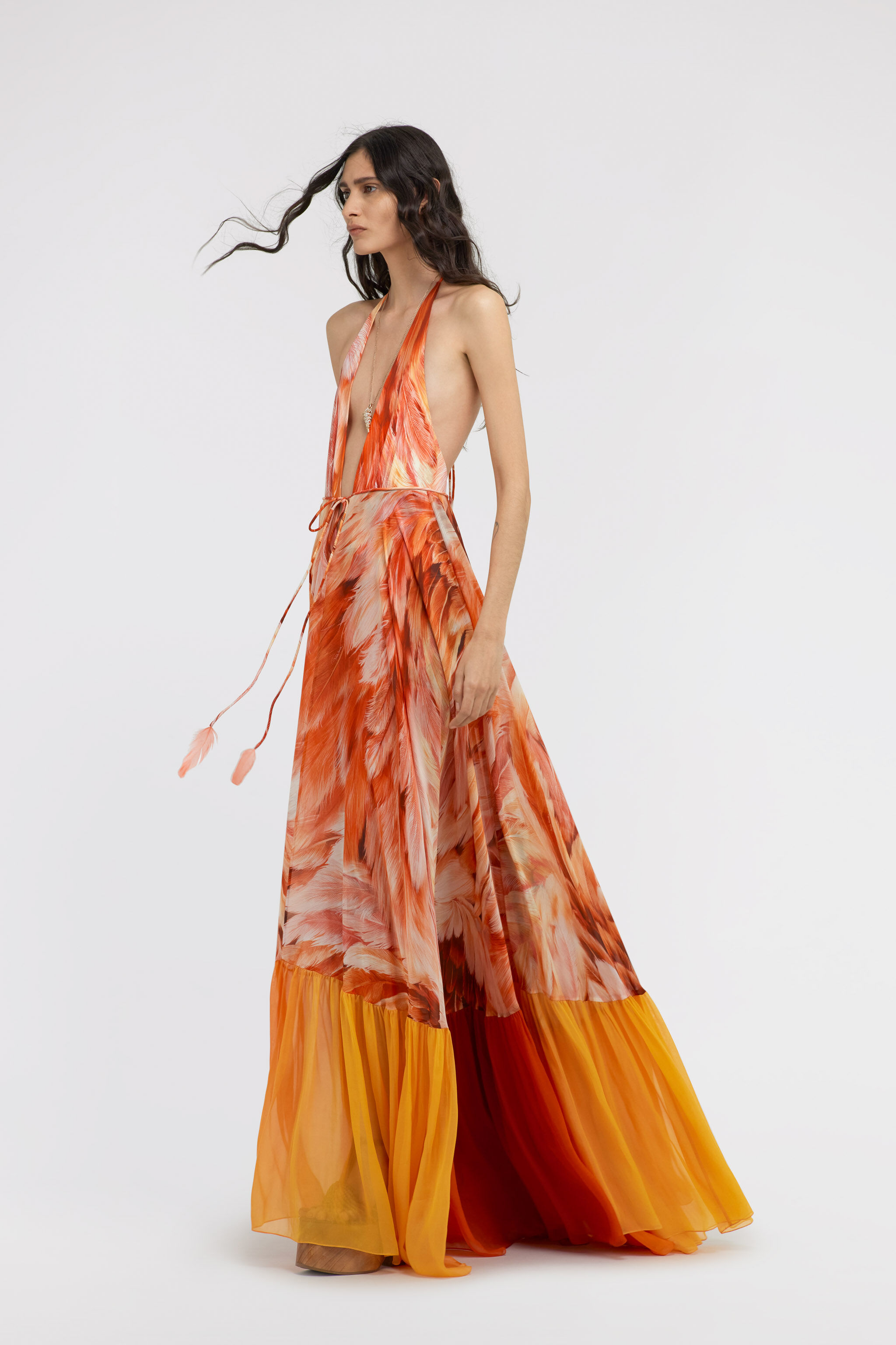 RC Plumage print long dress Orange SWT132-CTL71
