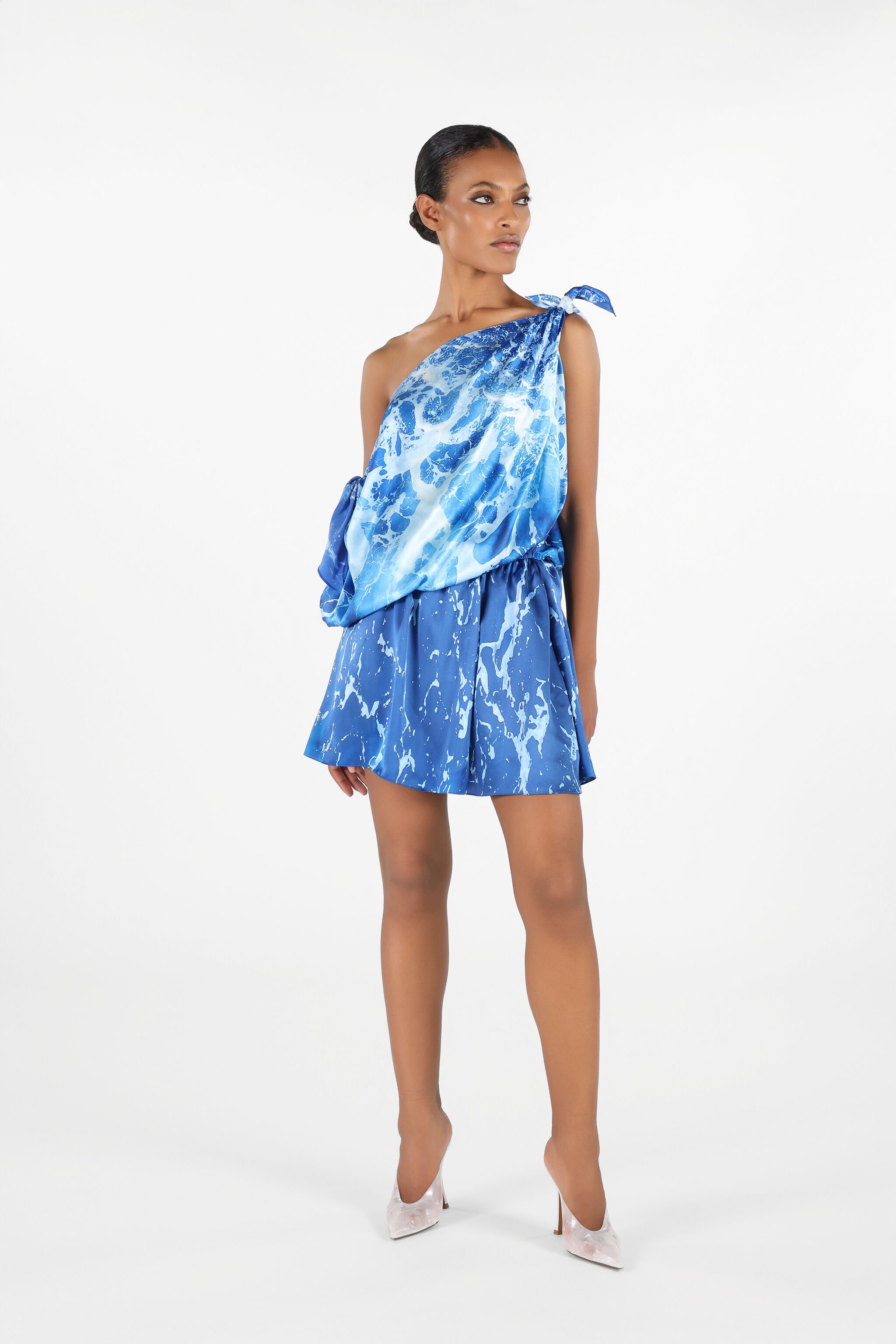 RC One-Shoulder Stretto di Messina Dress Blue UWT127-RYN94