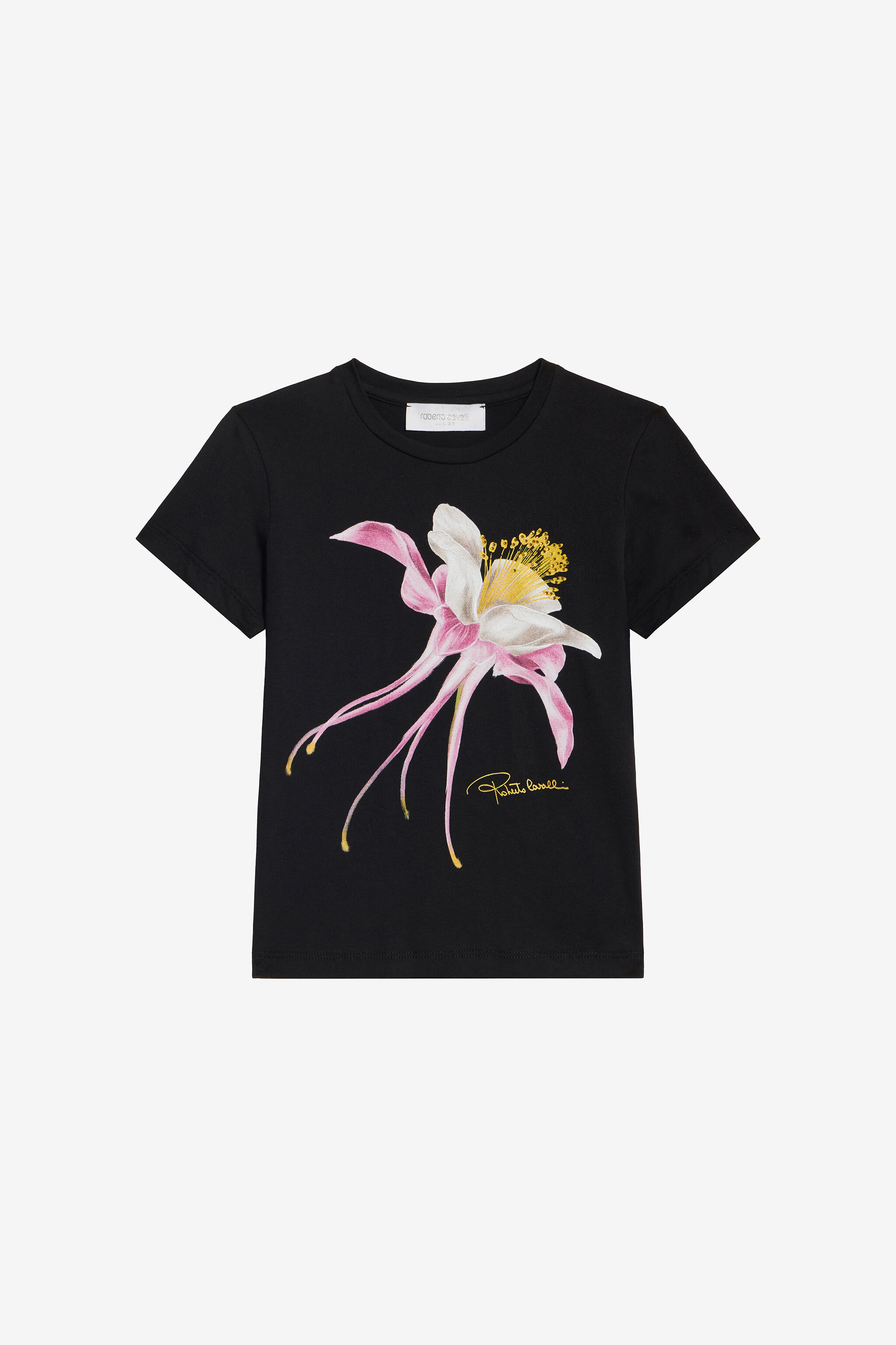 JU Black T-Shirt with Flower Print BLACK VJT62F-JD001