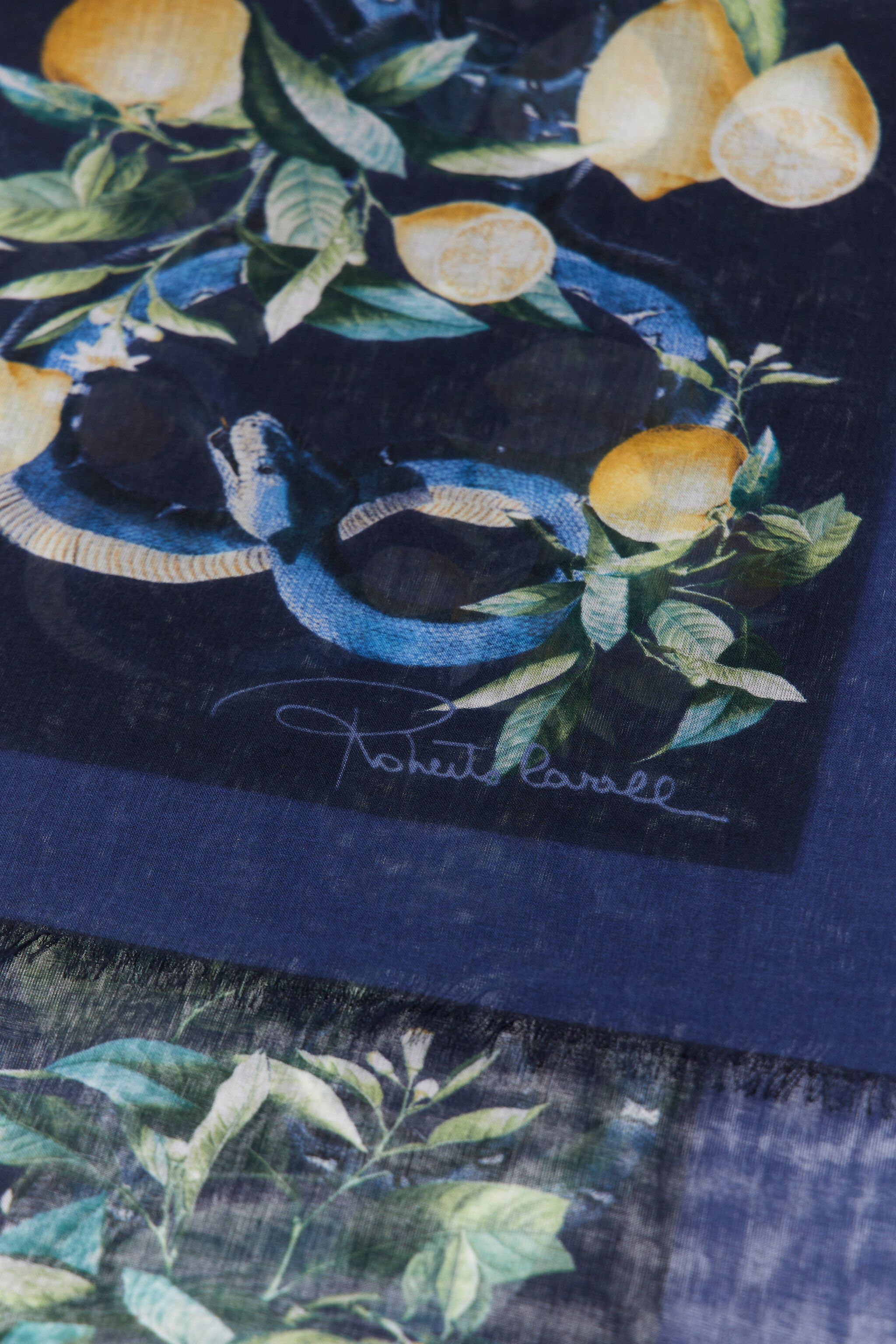 RC Roberto Cavalli Stole with Lemon print Dark blue SYI00C-OBL58