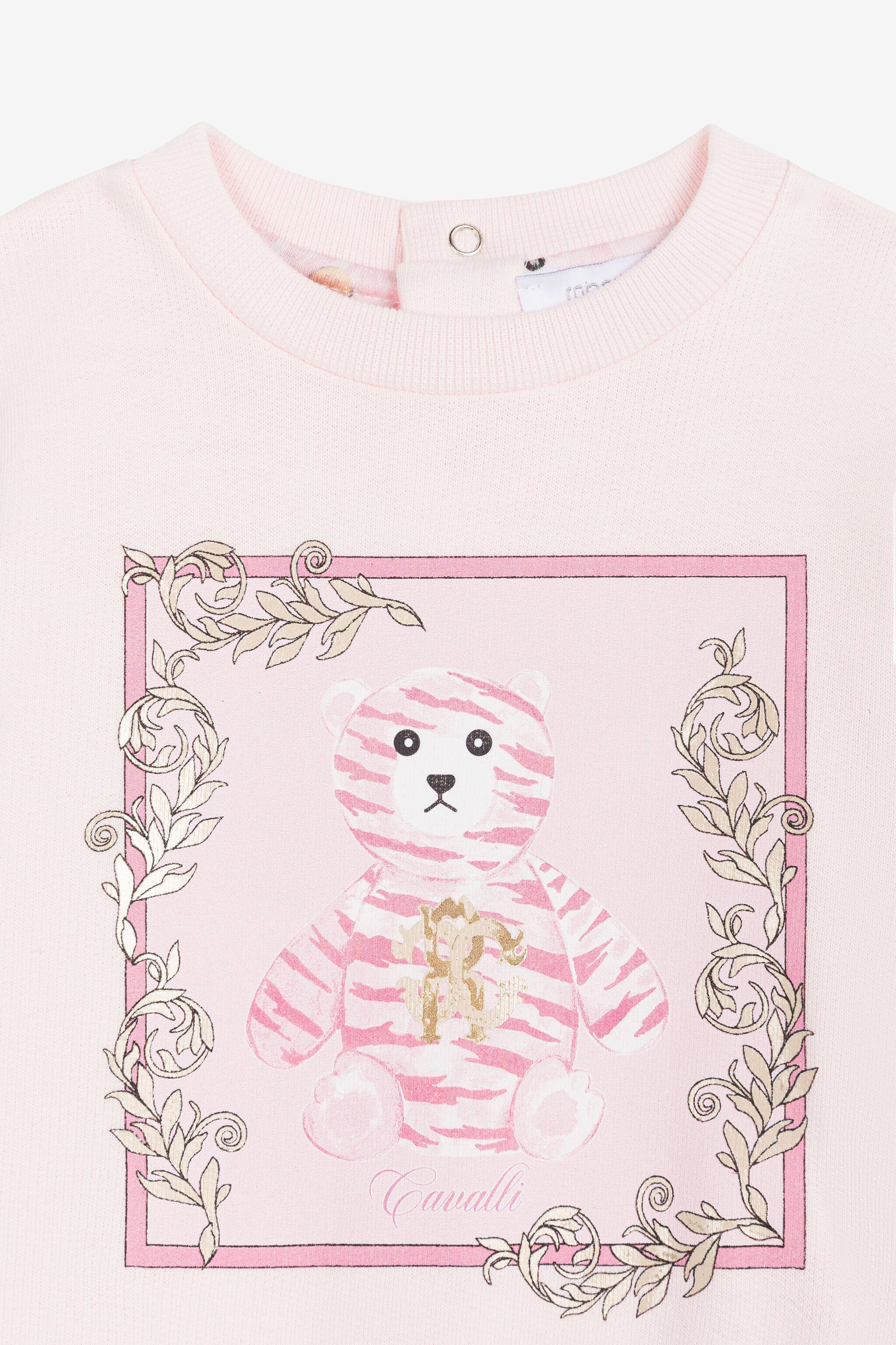JU Teddy Bear-Print Cotton Sweatshirt Pink RJT902-CF050