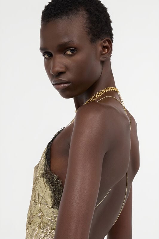 RC Abito Dorato Extralungo In Misto Seta Craquelé GOLD WWT162-GU002