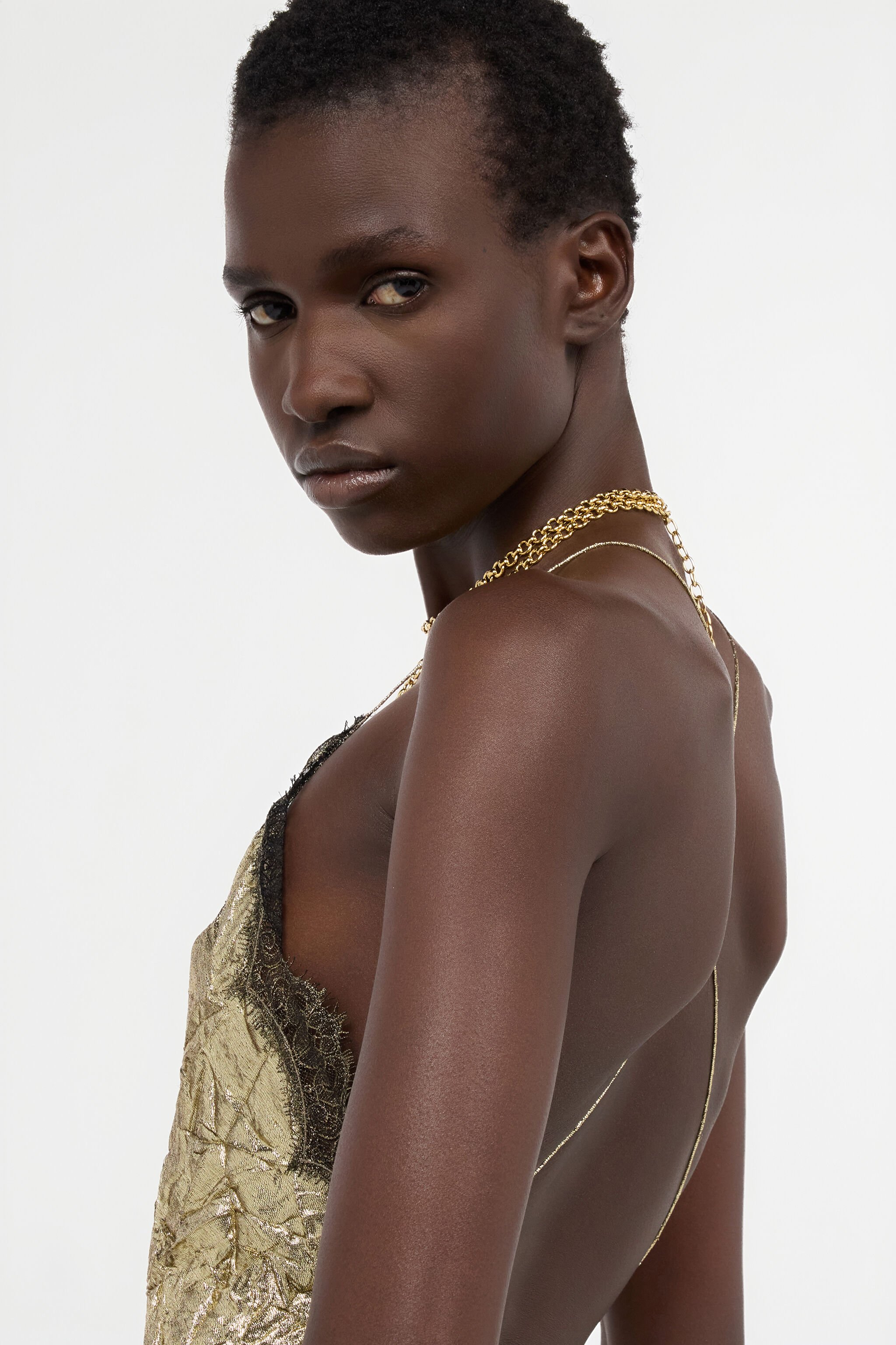 RC Abito Dorato Extralungo In Misto Seta Craquelé GOLD WWT162-GU002