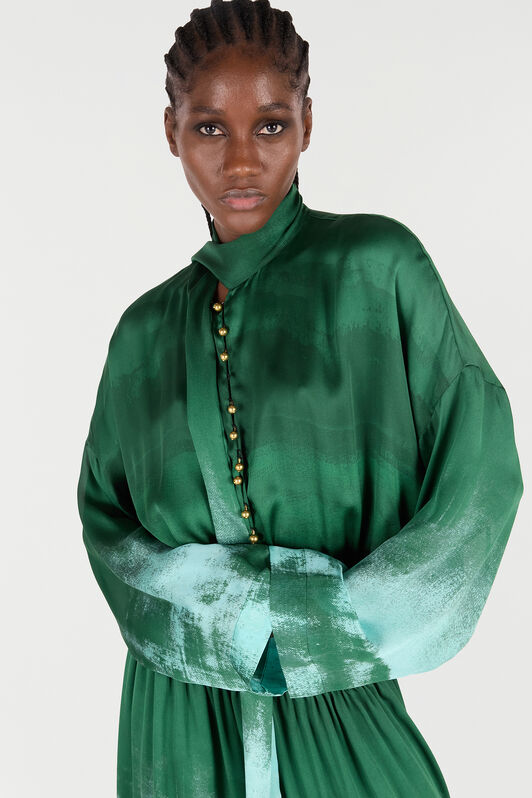 RC Shirt Dress in Pure Silk VERDE/PISCINA VKT123-CTP69