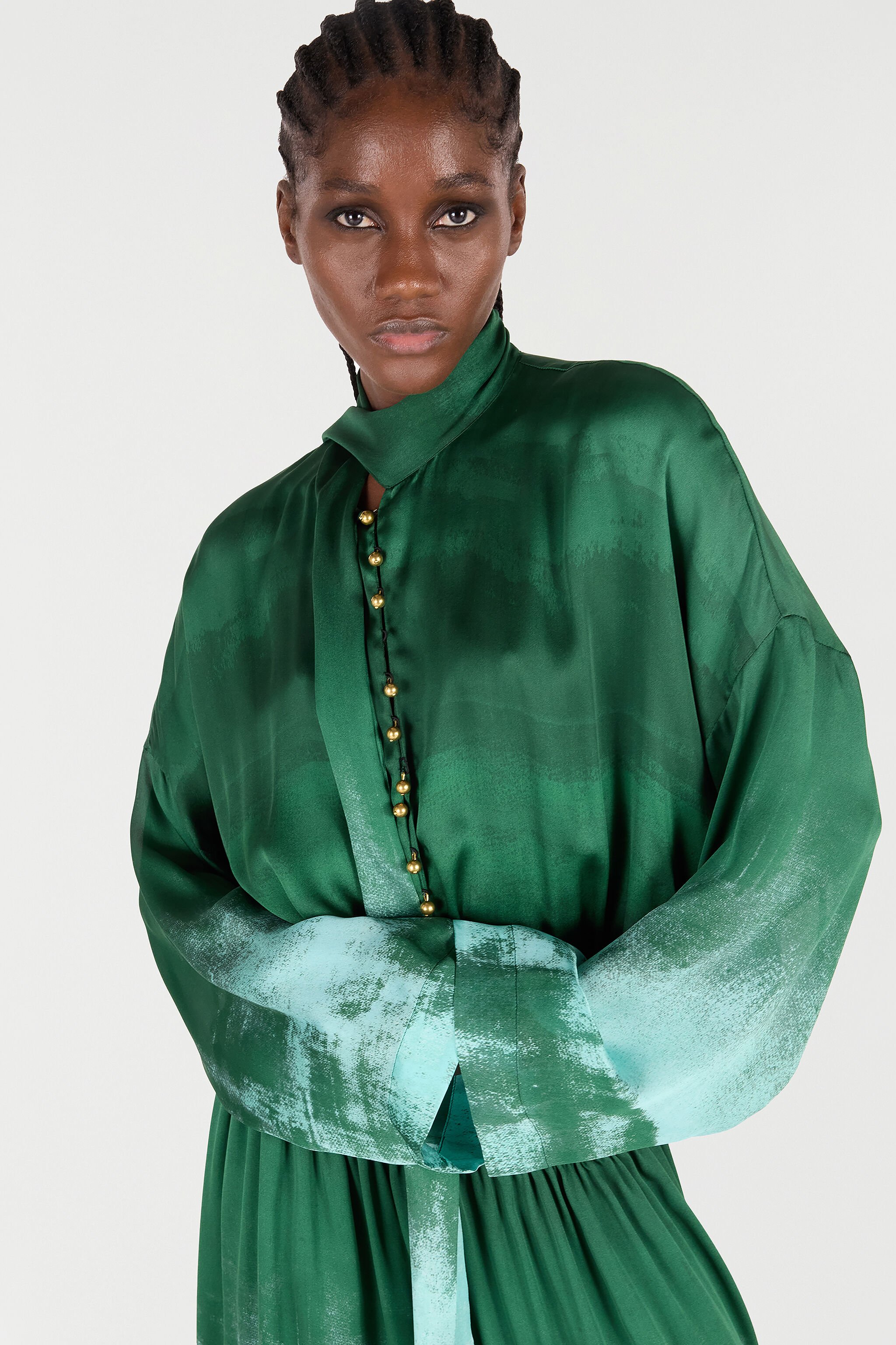 RC Shirt Dress in Pure Silk VERDE/PISCINA VKT123-CTP69