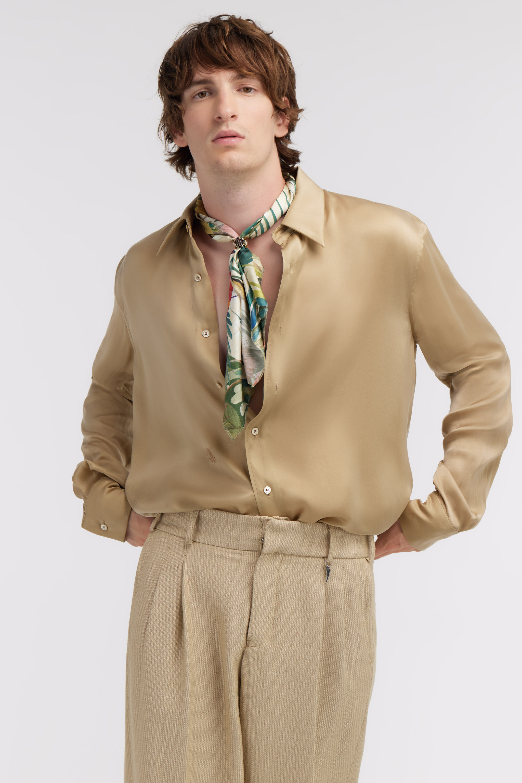 RC Camicia Beige Con Monogram RC Marrone chiaro SRT715-FLJ03