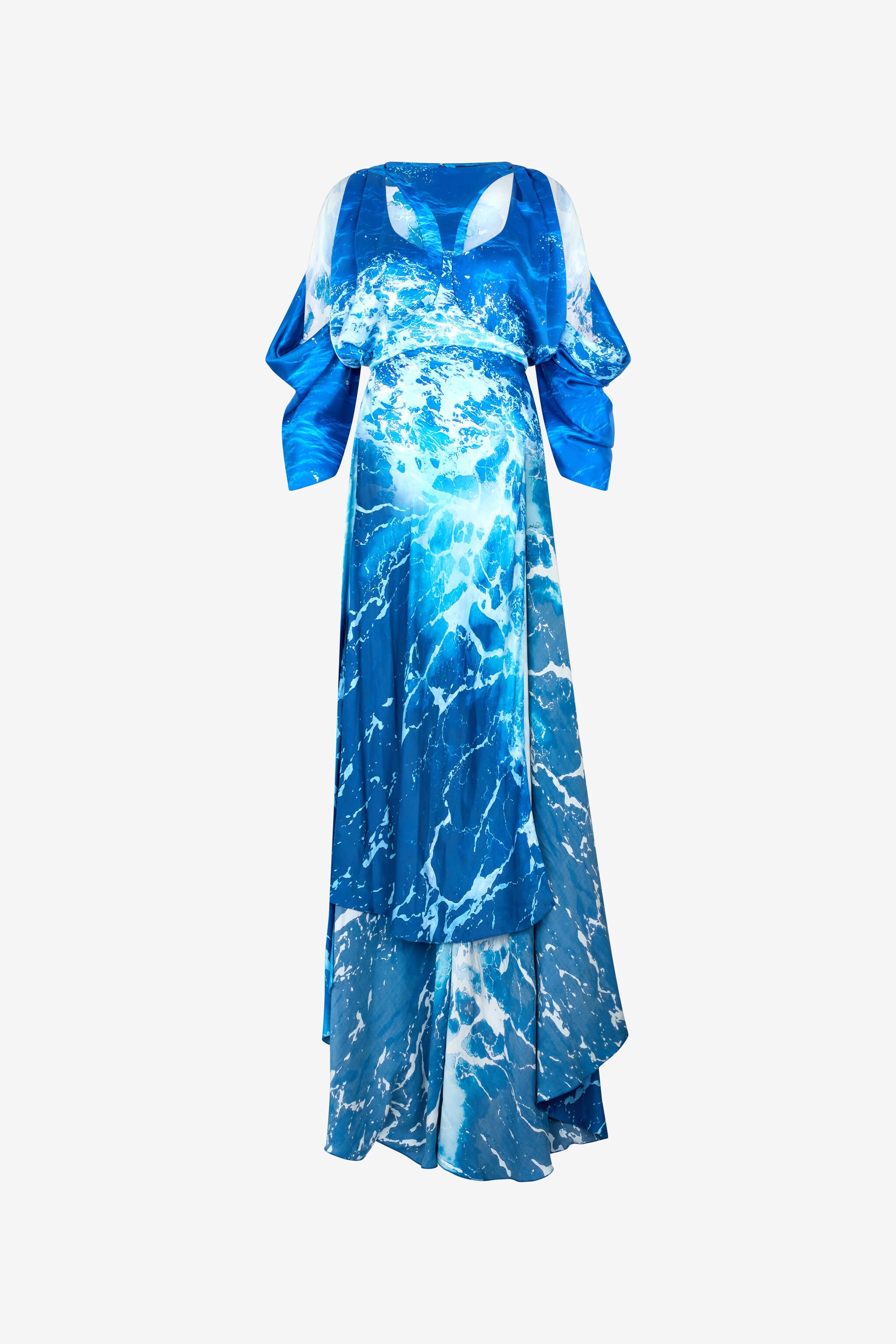 RC Langes Kleid mit Stretto di Messina Print Blau UWT104-RYN94