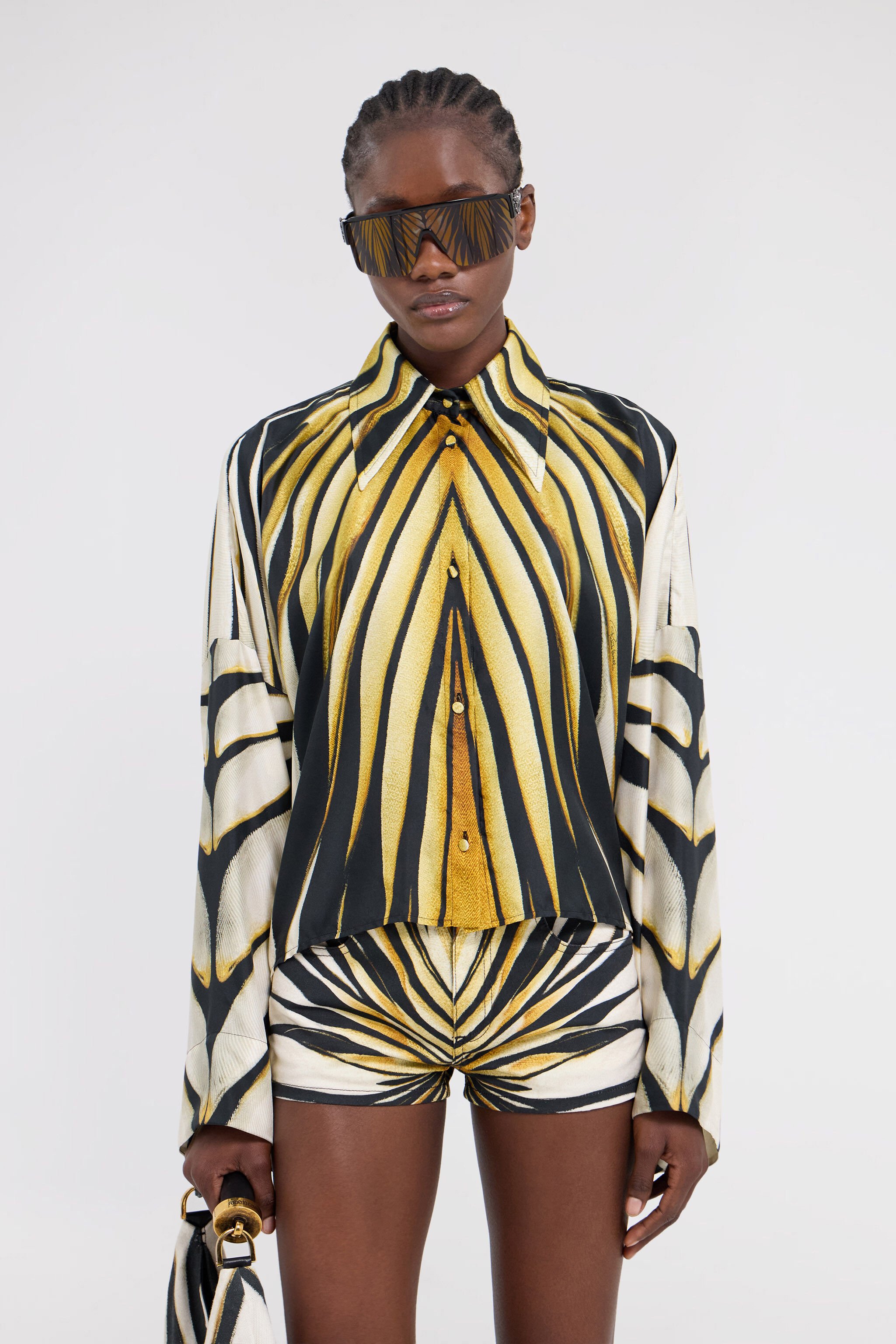 RC Ray Of Gold Print Silk Shirt Gold TKT700-4QM33