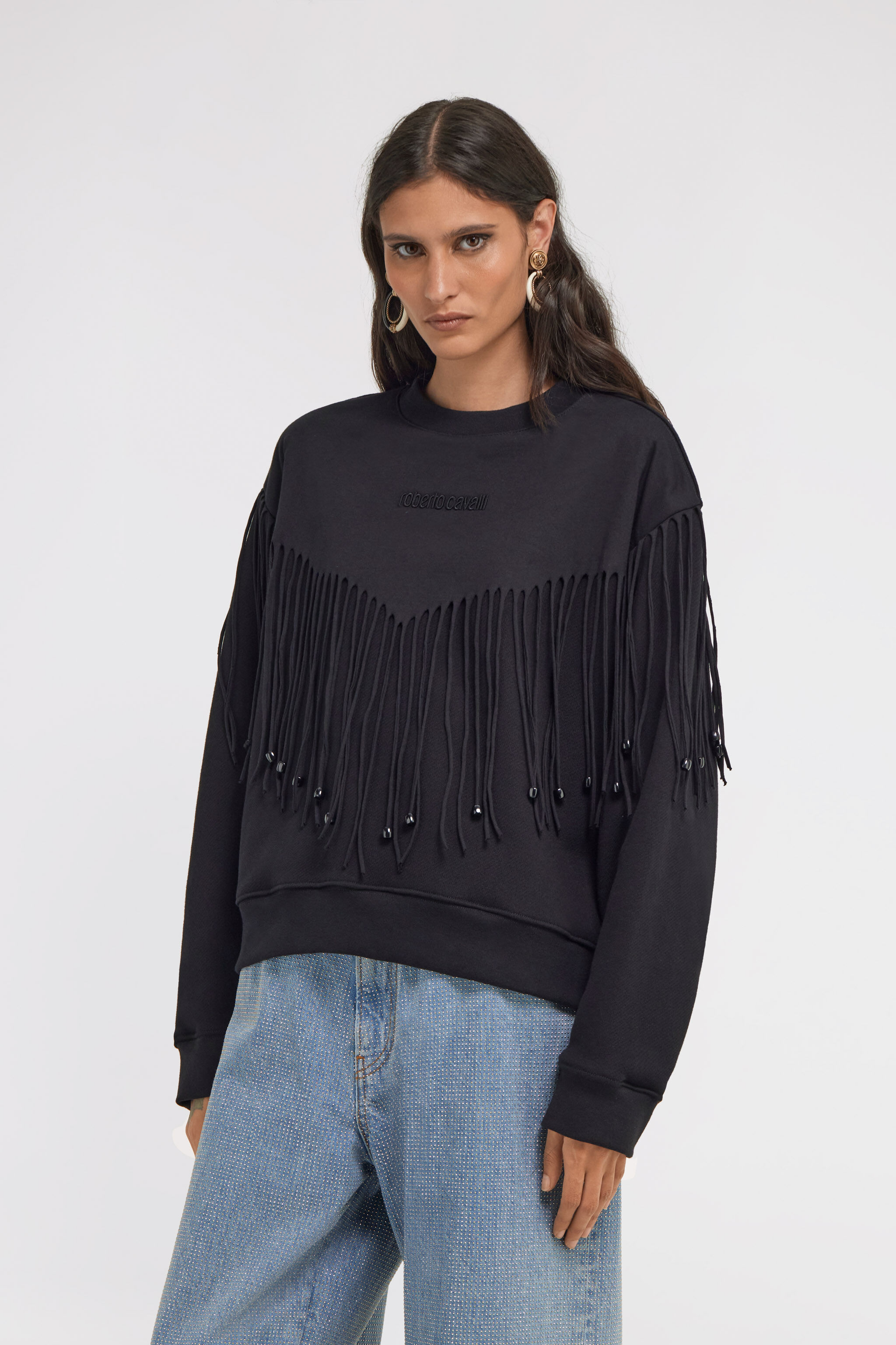 RC Sweatshirt with Fringe NERO 191101 TKT66D-CF020