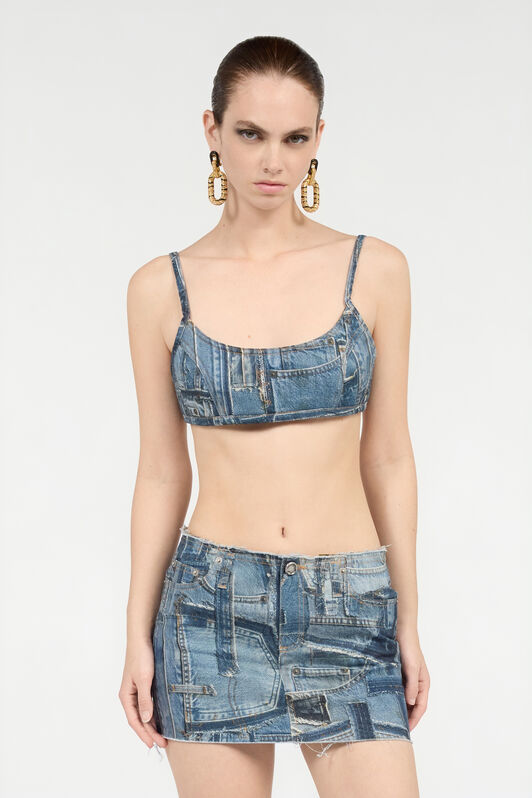 RC Bralette In Denim Patchwork Capsule Collection Blue UWJ650-DS001