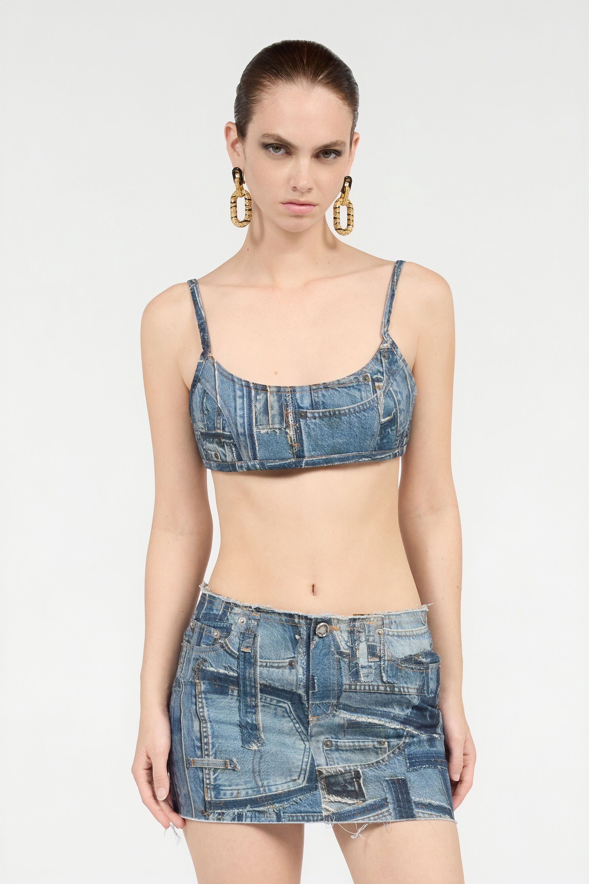 RC Bralette In Denim Patchwork Capsule Collection Blue UWJ650-DS001