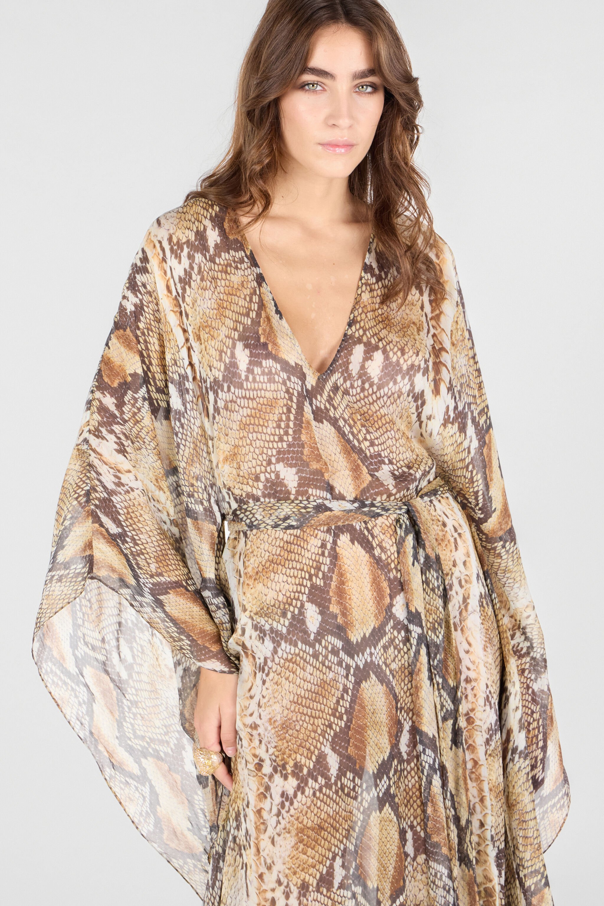 RC Python Print Kaftan Light Brown UWW005-HNN93