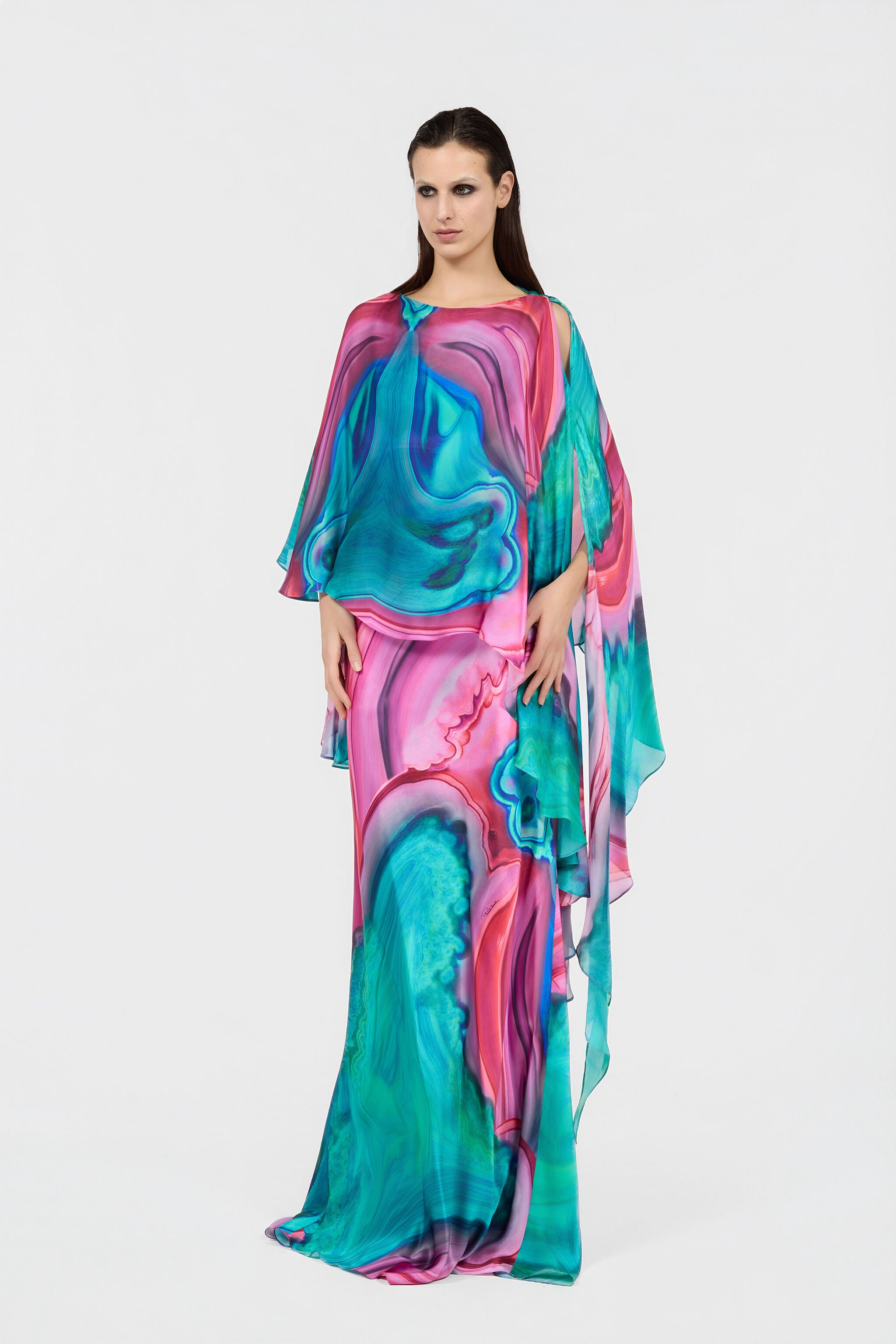 RC Maxikleid aus Seide mit Agata-Print RC Maxikleid aus Seide mit Agata-Print VERDE/ROSA VWT199-TYR79