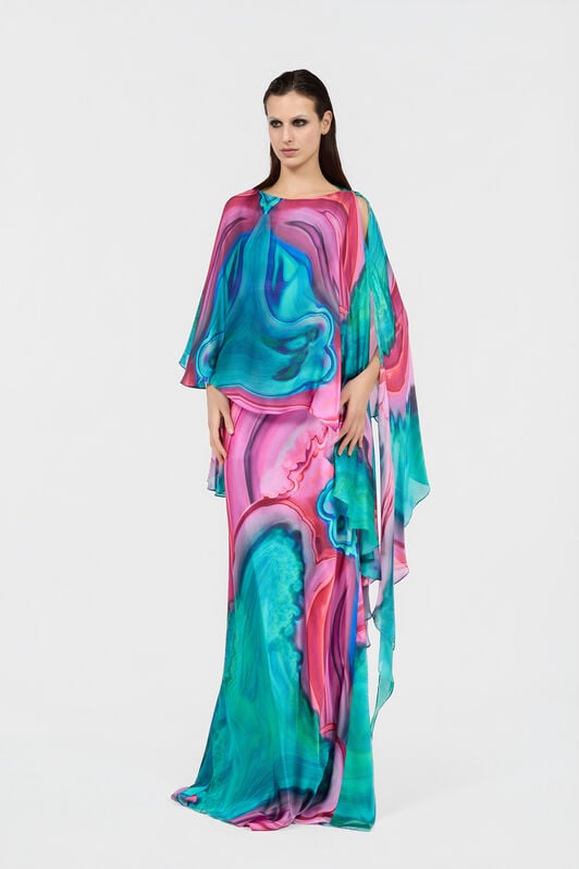 RC Maxikleid aus Seide mit Agata-Print RC Maxikleid aus Seide mit Agata-Print VERDE/ROSA VWT199-TYR79