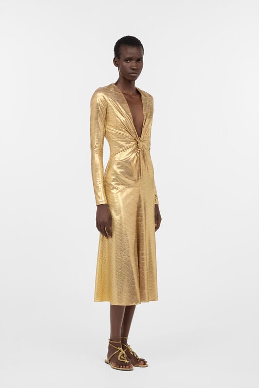 RC Abito Midi Beige Dorato Con Stampa Squame BEIGE/GOLD WWT111-OOS31