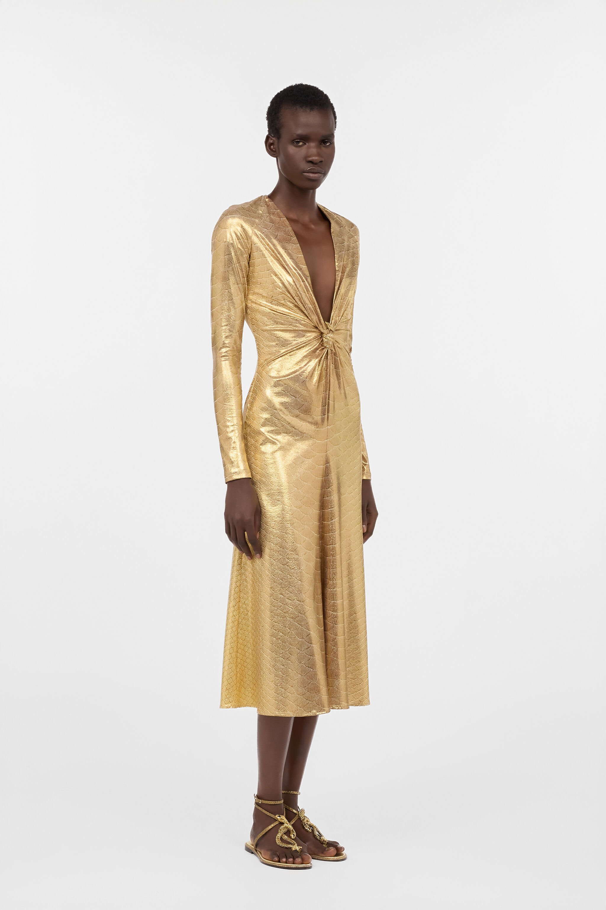 RC Abito Midi Beige Dorato Con Stampa Squame BEIGE/GOLD WWT111-OOS31