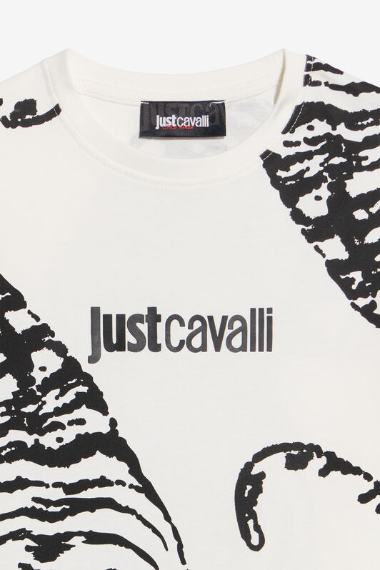 JC Weißes T-Shirt Mit Tiger-Print und Logo CLOUD DANCER WFT61D-5B006