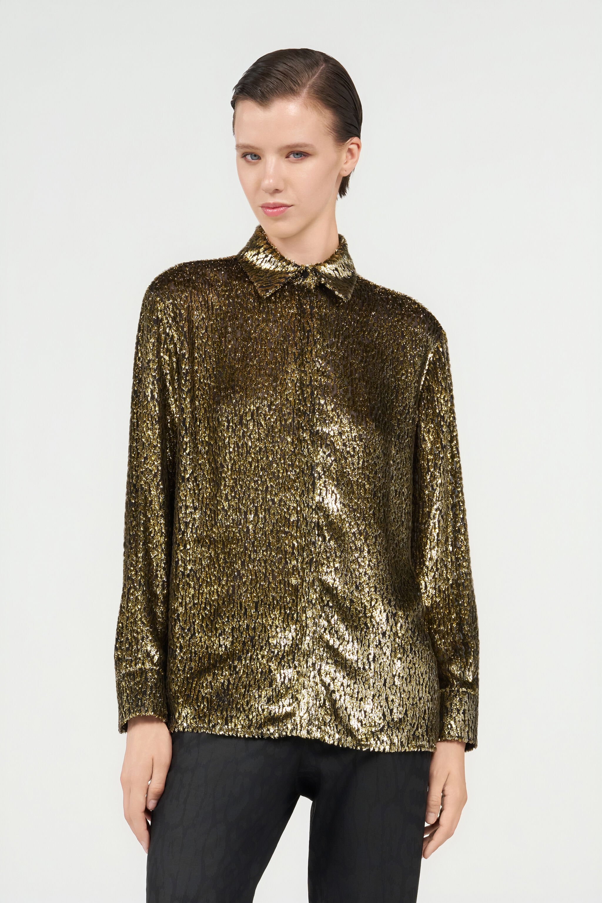 RC Leopard Lamé Shirt RC Leopard Lamé Shirt LIGHT GOLD WKT704-FT060