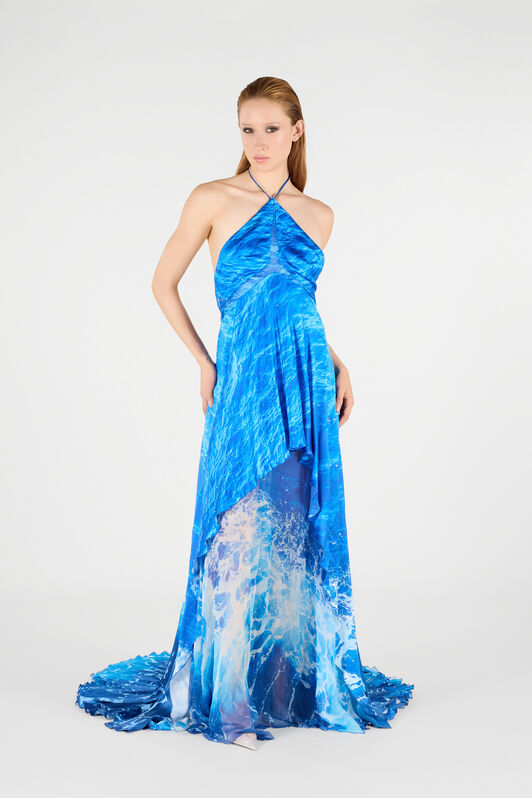 RC Seidenkleid Stretto di Messina Print Blau UWT115-RYN94