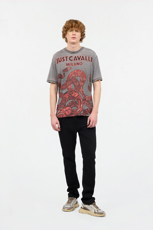 JC T-Shirt With Logo And Snakes Gray UFT031-UF051