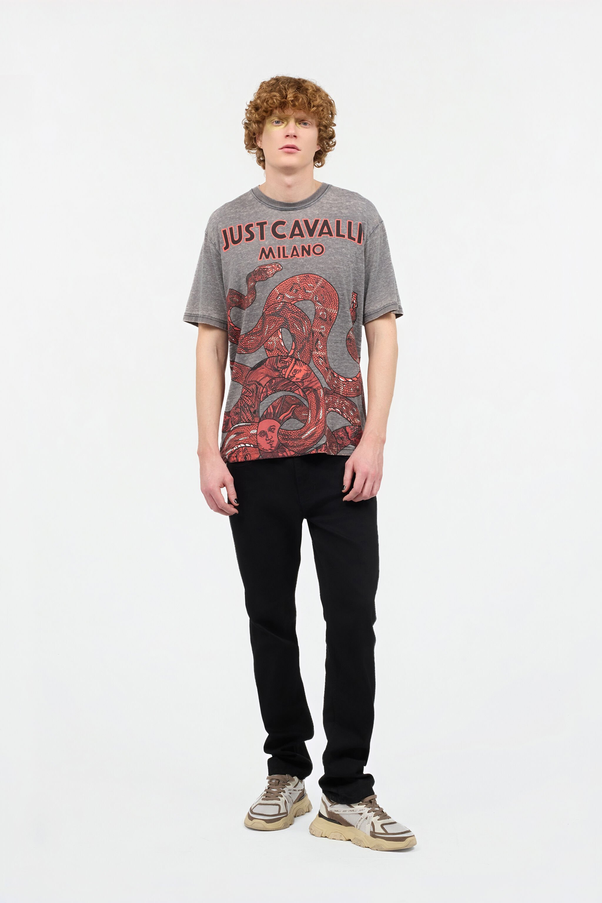 JC T-Shirt With Logo And Snakes Gray UFT031-UF051