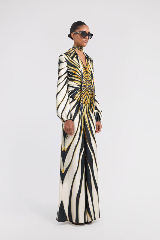 RC Ray Of Gold Print Silk Jumpsuit Gold TKT108-4QM33