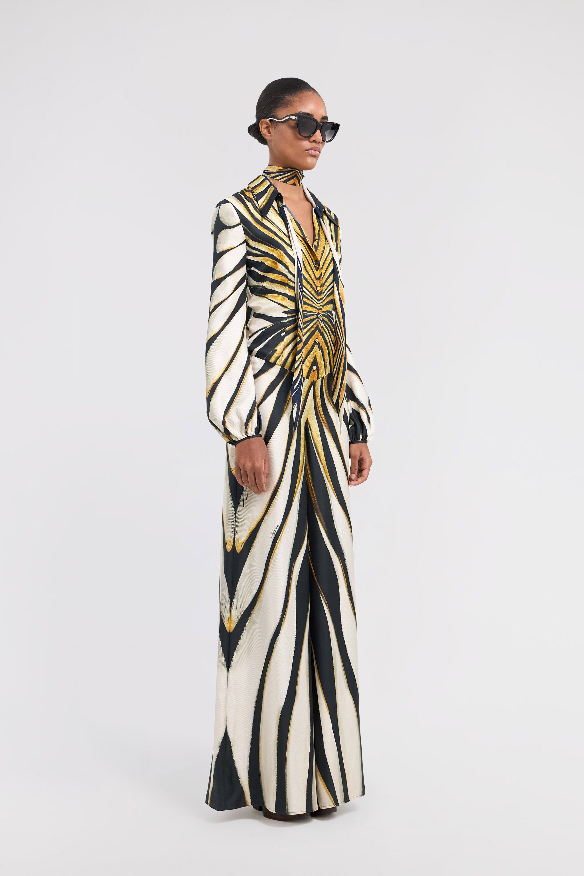 RC Ray Of Gold Print Silk Jumpsuit Gold TKT108-4QM33