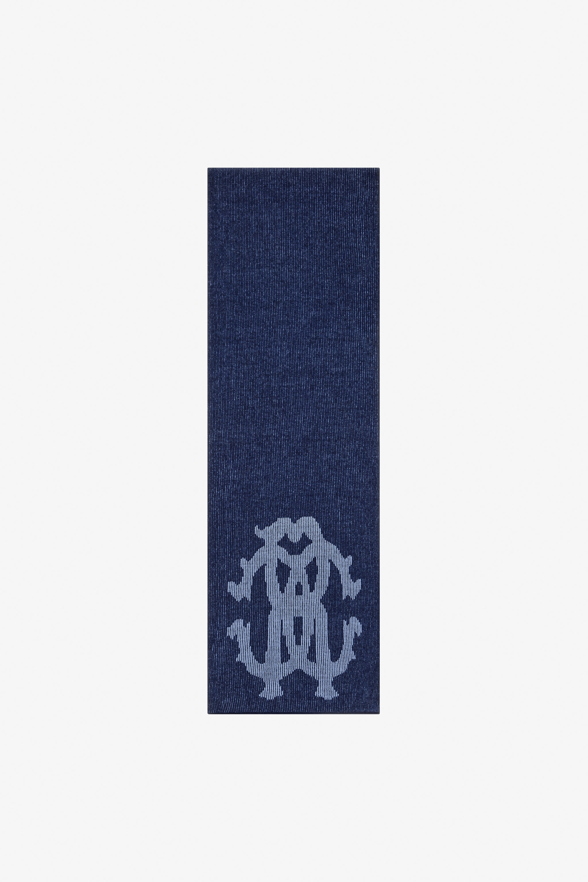 RC Cotton and Wool Blend Scarf with RC Monogram Dark blue TALR41-IR058