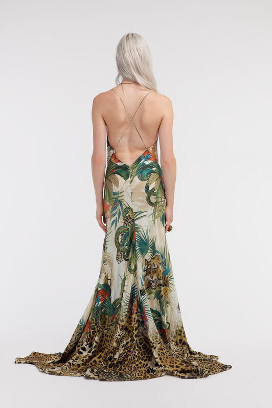 RC Jungle Print Silk Maxi Dress Green SKT162-4QI88
