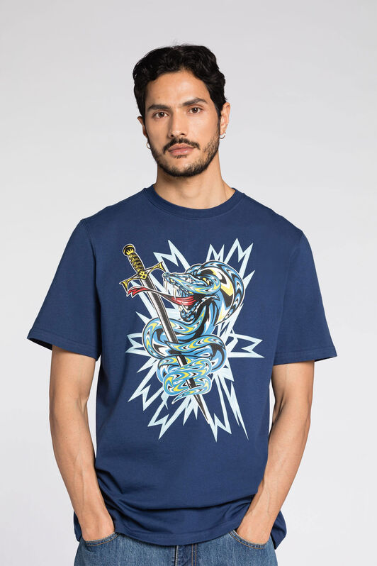 RC Snake-Print Cotton T-Shirt Dark blue QRT61B-JD060