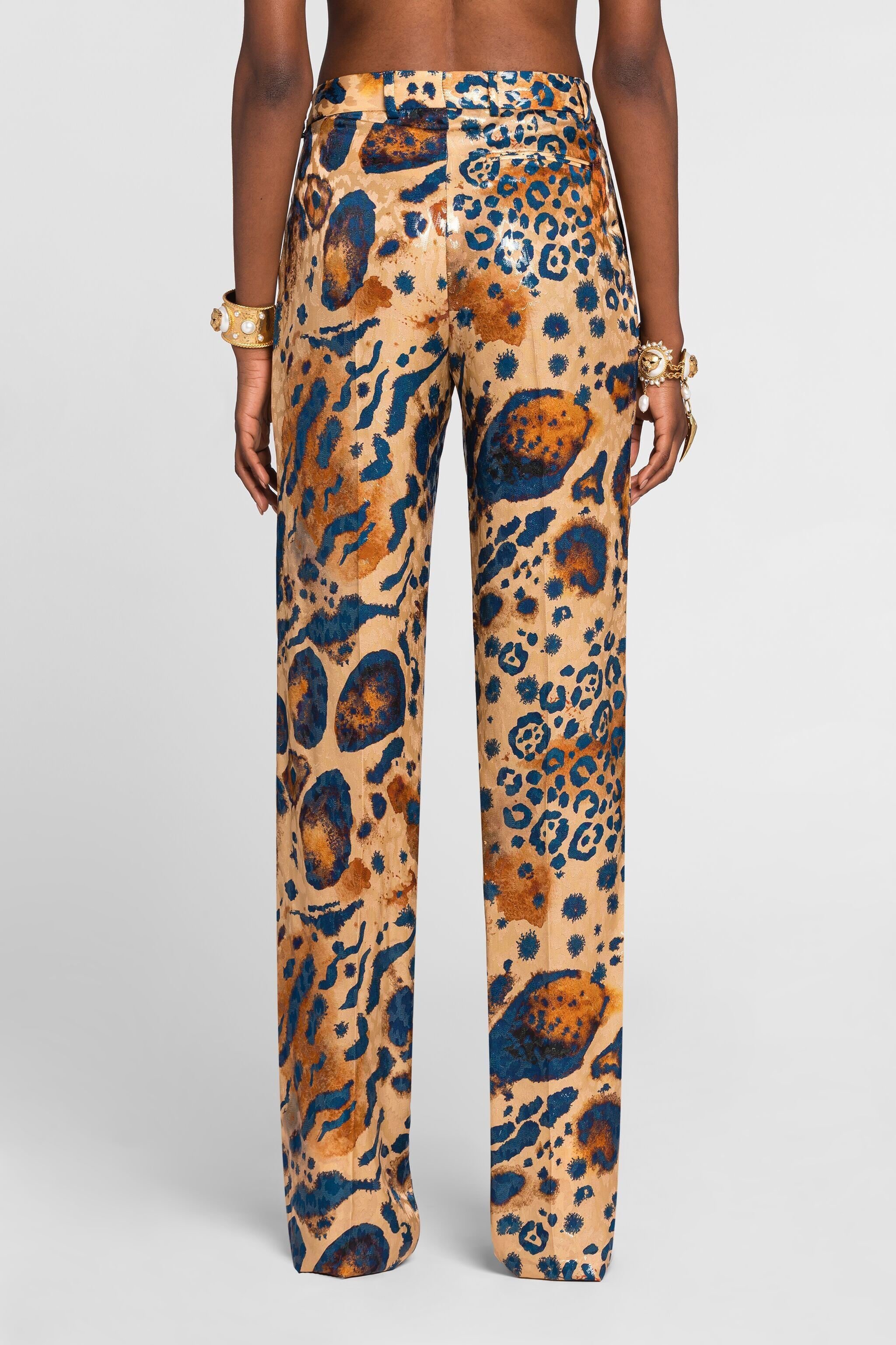 RC Animal-print straight-leg trousers ORO/BLU QKT200-FY077