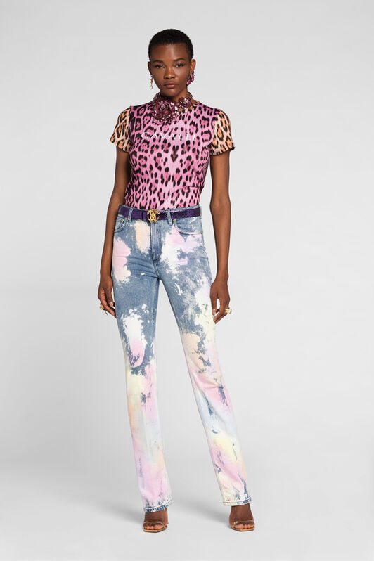 RC Leopard-print two-tone T-shirt RC Leopard-print two-tone T-shirt Fuchsia QKT60I-LNF53