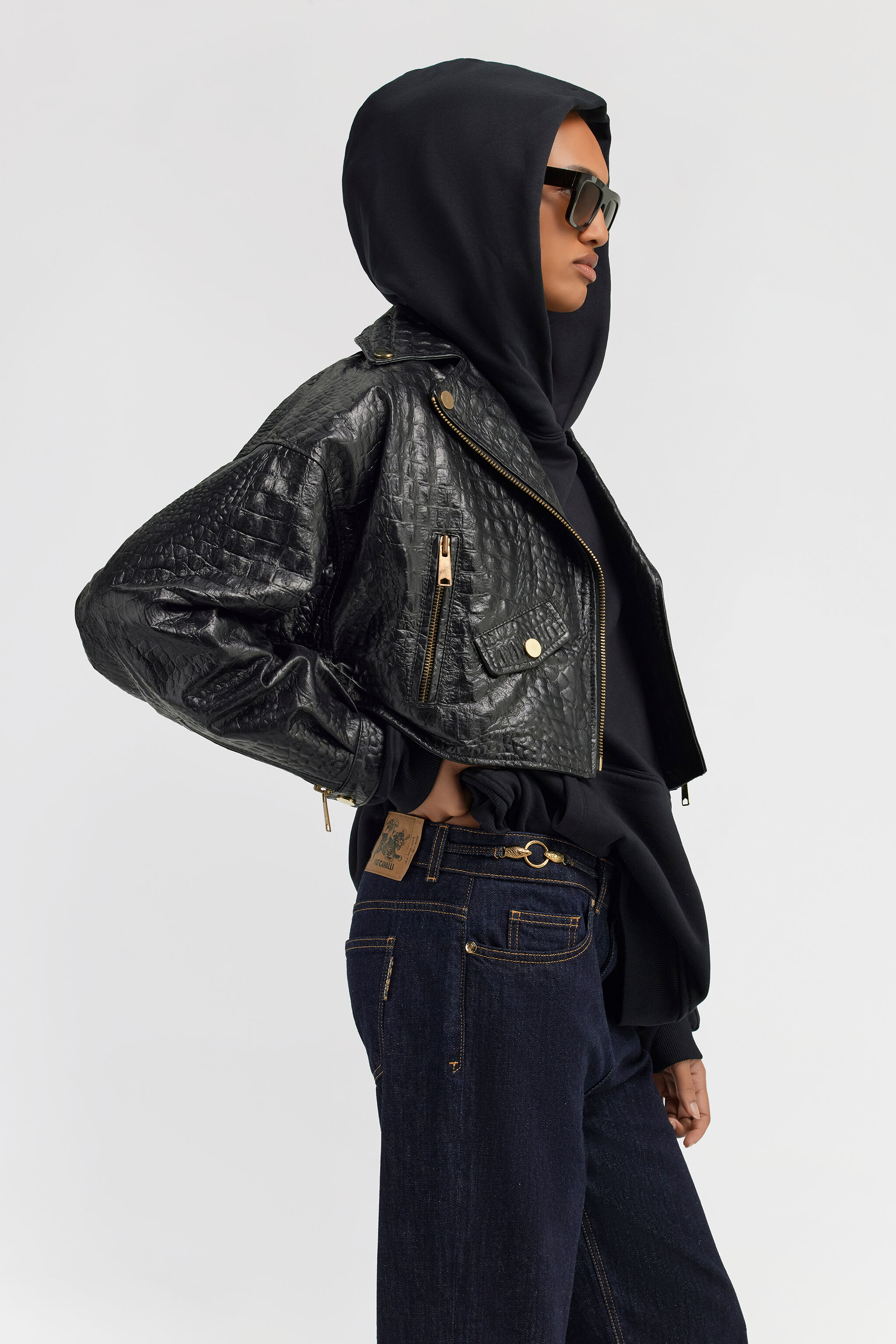 JC Just Cavalli leather bomber jacket Black TFP007-TF228